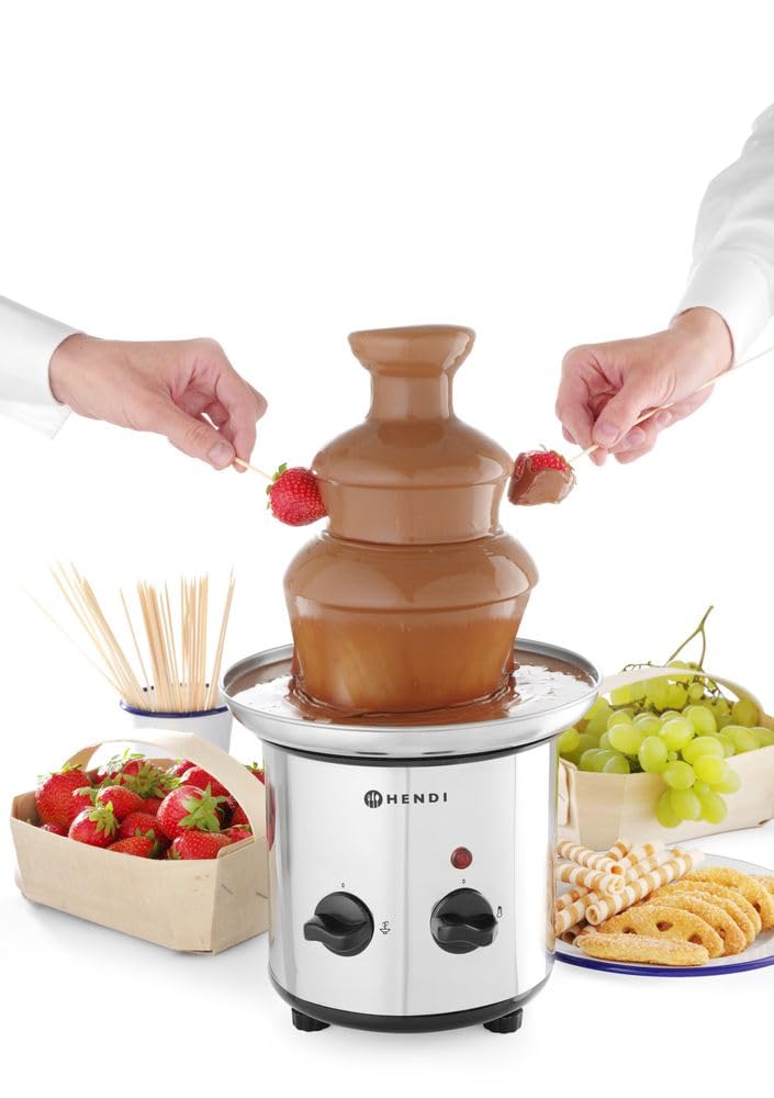 HENDI Fontanna do czekolady, 3-poziomowa, maksymalna pojemność czekolady: 1,5 kg, łatwe czyszczenie, fondue czekoladowe, 230V/46W, ø215x(H)375mm, stal nierdzewna