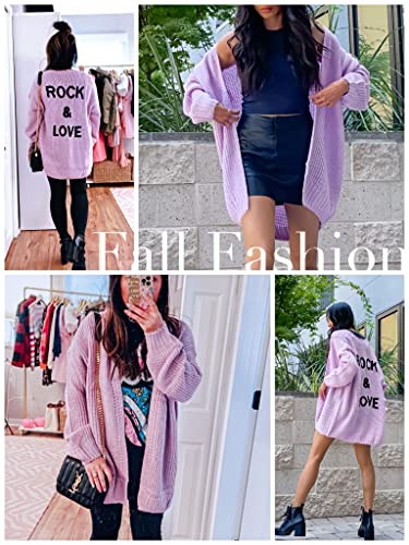 Prettygarden Long Sleeve Open Front Fall Sweaters For Women 2022 Solid Color Cardigan Sweaters For Women Casual Loose Outwear (Purple, X-Large, X_L) #TOP3