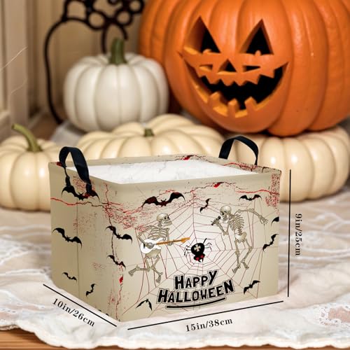 Image of Halloween Basket Gift Terror Ghost Parties Decor Kid Trick or Treat Basket for Boys and Girls Rectangular Storage Bin Box (Skeleton Bat)