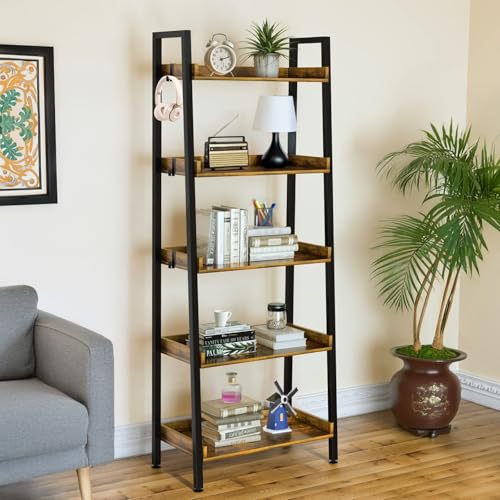 Catálogo para Comprar On-line Estantes esquineros los más recomendados. 50 Estantería de Escalera de 5 Niveles con Estante Abierto para Almacenamiento, Estantería Industrial y Estantería para Libros Alta con Ganchos, Estantes de Cocina Dormitorio,...