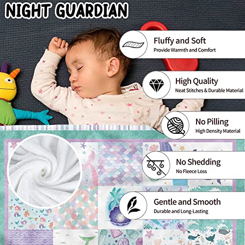 Mermaid Throw Blanket for Baby Girls Soft Mermaid Plush Flannel Blanket for Toddler Purple Green Cartoon Mermaid Ocean Theme Cozy Fluffy Blanket for Kids Gift Couch Sofa Nursery 100 x 130 cm - Image 4