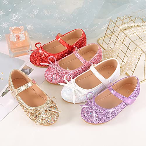 Children's Girls Wedding Shoes Flower Child Shoes Sequins Fine Glitter Bow Girl Princess Shoes Metallic Sandals4