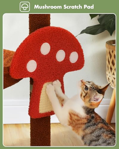 Image of MUTTROS Mushroom Cat Tree Tower with Removable Scratcher, Large Hammock, Condo, Perch, 3 Sisal Posts - Multi-Level Cat Tree for Indoor Cats, Cute Cat Tower for Small Space Homes