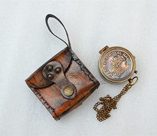 Brújula NAUTICAL COLLECTION con estuche de cuero hecho a mano miniatura 2
