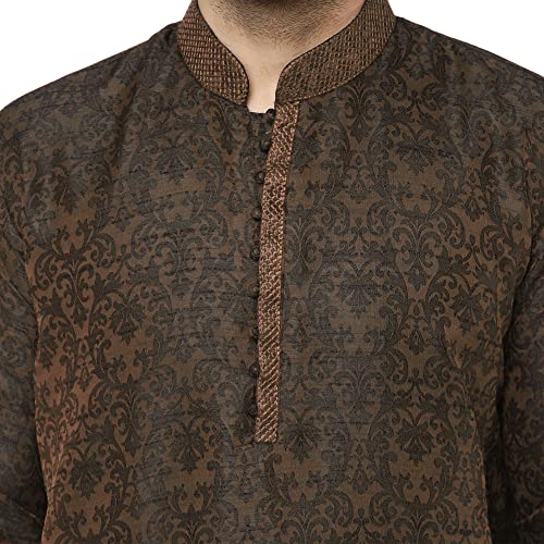 Image of Amazon Brand - Anarva Men's Jacquard Silk Embroidered Kurta Pyjama Set Paisley Thread Work Festive Party Dress