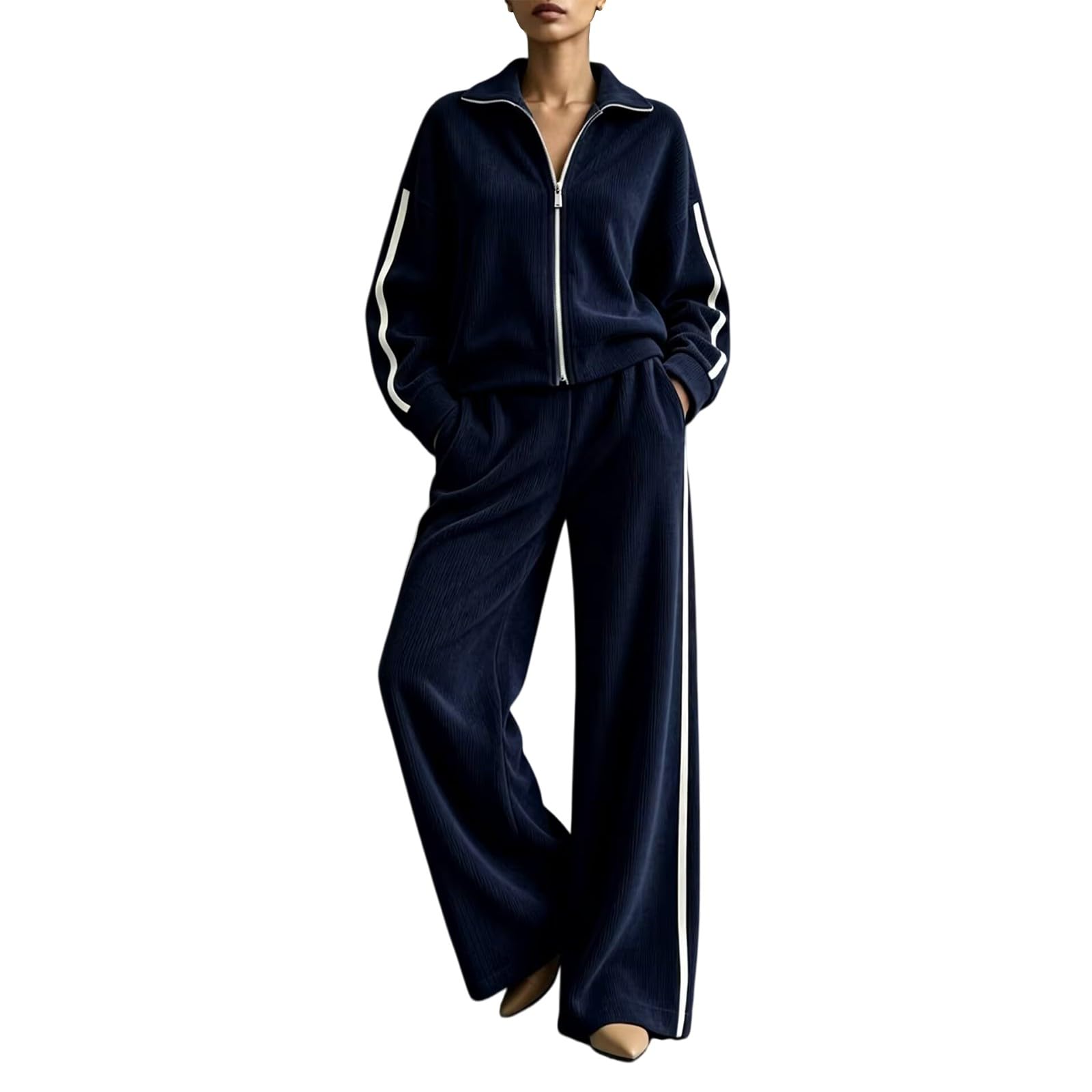 Completi Sportivi Donna 2 Pezzi Completi Sportiva Manica Lunga Scollo a V Tuta Palestra Completo Da Ginnastica Casual Set Top E Pantaloni a Gamba Larga Tute Per Jogging Yoga Fitness Da Casa Autunno