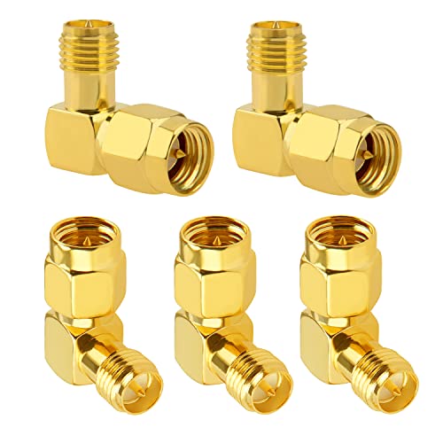 5 Pezzi Connettore SMA Maschio a RP-SMA Femmina ad Angolo Retto Coassiale Adattatore RF SMA per Antenna WiFi FPV Occhiali Router