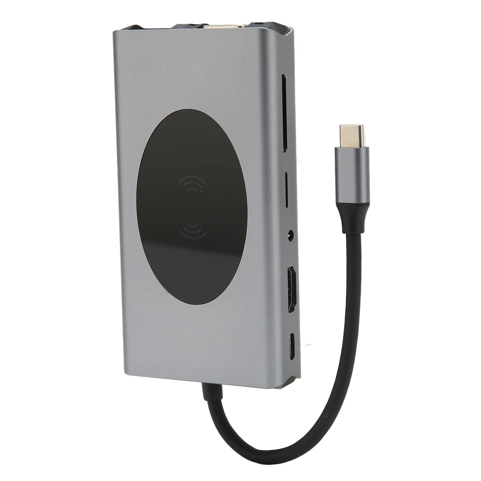 Yunseity Adaptador Multipuerto 13 en 1 USB C Hub, Tipo C a HDMI+VGA+USB3.0 * 5+SD+TF+RJ45+PD+AUDIO3.5+Carga Inalámbrica 10W Estación de Acoplamiento Dongle, Adaptador USB C Dongle