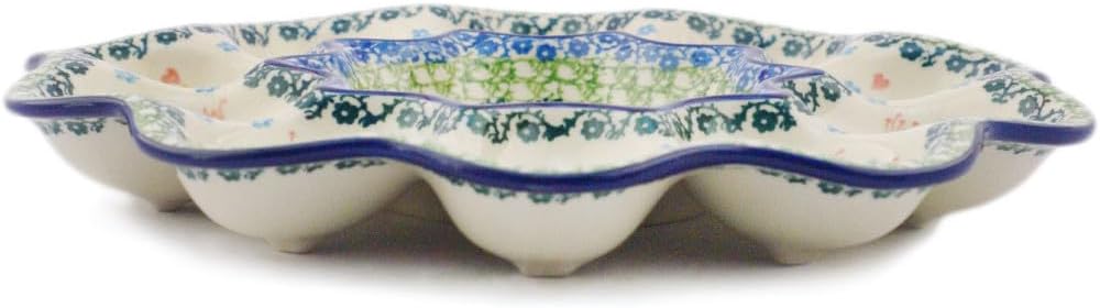 Polmedia Polish Pottery Egg Plate - Hopping In Love Pattern Handmade in Boleslawiec Poland by Ceramika Artystyczna + Certificate of Authenticity