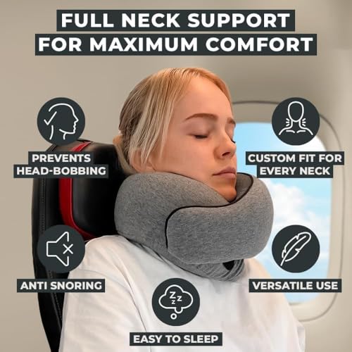 Image of Umerci Travel Pillow for Flights & Car - Memory Foam Travel Neck Pillow for Travel, Neck Pillow for Travelling, Neck Rest Cushion for Sleeping, | Comfortable Head Support Pillow with Eye Mask (Grey)
