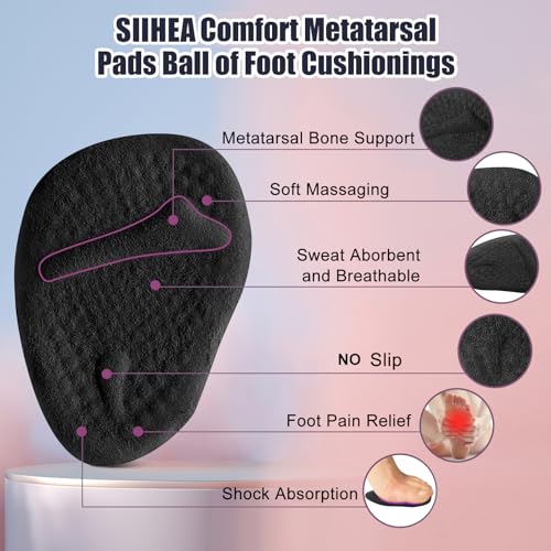 Image of SIIHEA Metatarsal Pads Ball of Foot Cushions, Heel Inserts for Women, Foot Pain High Heel Comfort Shoe Filler, Heel Pads Grips for Shoe Too Big, Loose Shoes, Blisters (2PairsBlack)