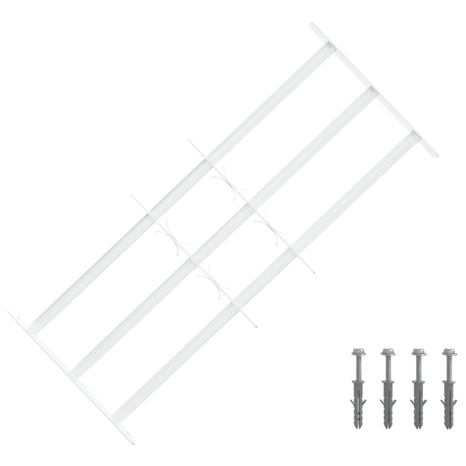 Barrera de seguridad para ventanas de acero galvanizado blanco con 3 barras transversales, juego de 3 unidades, 63 a 114 cm, ajustable para exteriores, protección antirrobo, montaje en fachada