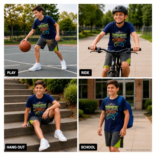 Image of Pro Athlete Active Boys Short Sets - 2 Piece Performance Crewneck Short Sleeve T-Shirt and Shorts Boys Athletic Sets (8-16)