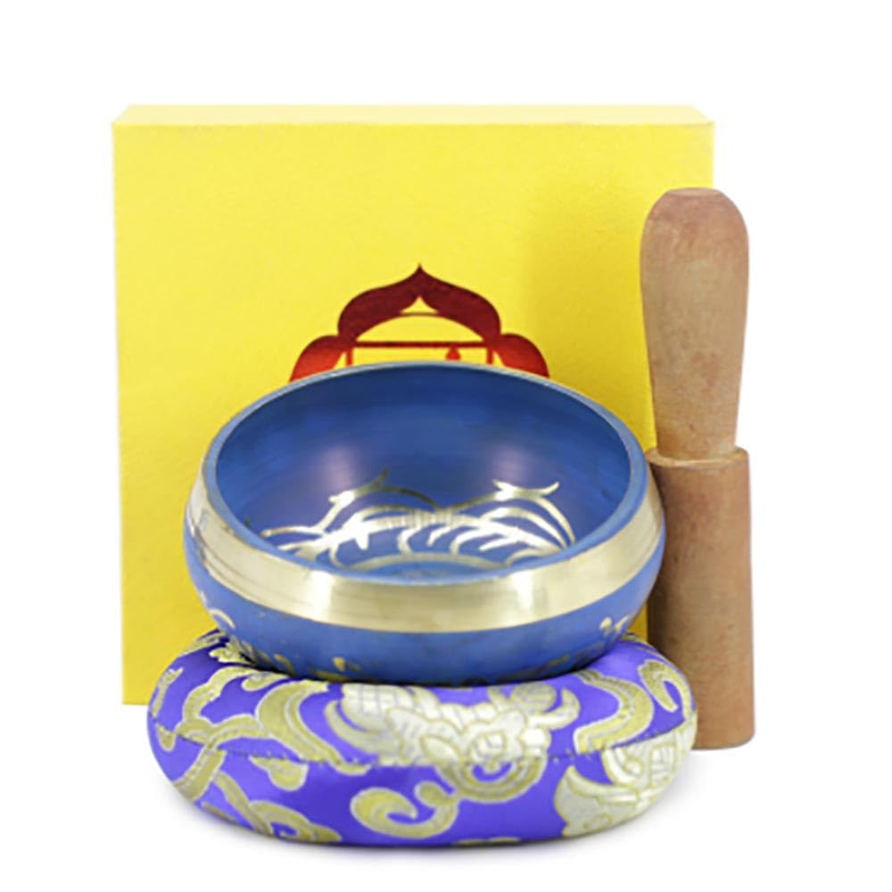 Set di campane tibetane fatte a mano, per meditazione con martello e cuscino, campana sonora buddista blu per relax e meditazione