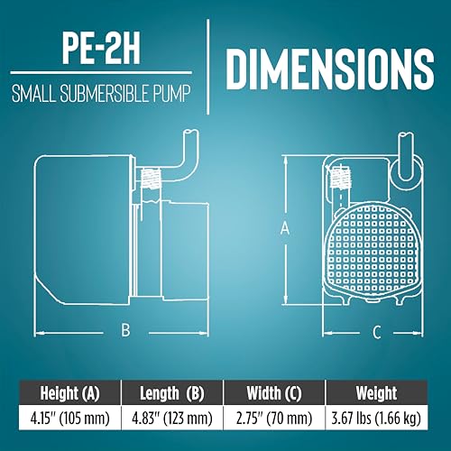 Image of Little Giant PE-2H, 115V, 300 GPH Small Submersible Fountain Pump, 6' Cord | 1 /40 HP, Keeps pump primed in shallow water, Epoxy encapsulated motor, Manual (no switch), 518400
