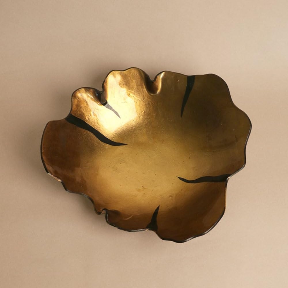 Gv8pA5fj7b cesto di frutta Piatto da portata in vetro dorato irregolare con accenti neri artistici, decorazione moderna for la tavola