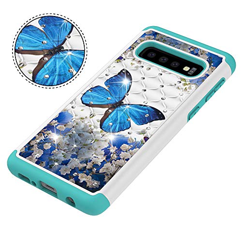 S10 Case,S10 Armor Case,DAMONDY 3D Cute Diamond Bling Glitter 2 in 1 Shockproof Hybrid Heavy Duty Shock Dual Layer Armor Defender Cover Phone Case Fit for Samsung Galaxy S10-blue Butterfly - Thumbnail 5