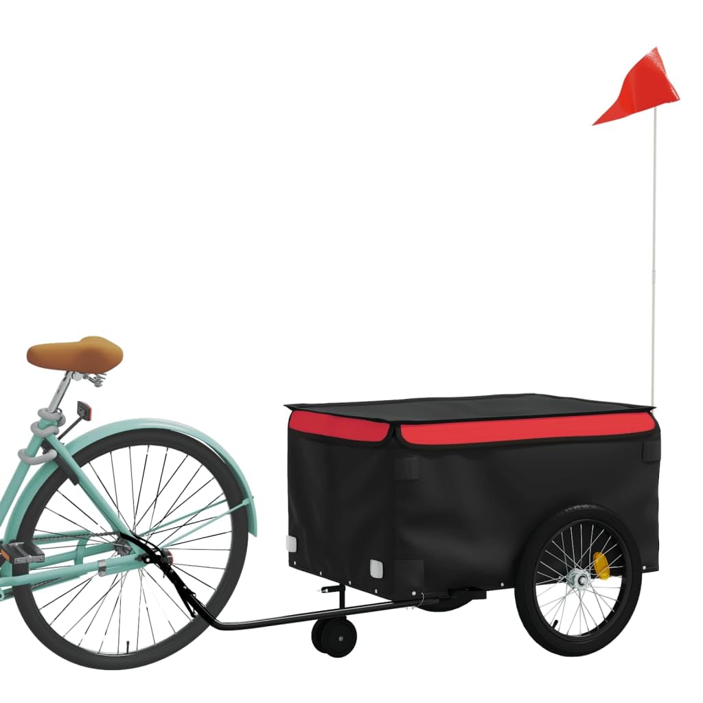 Fahrradanhänger Schwarz und Blau aus Eisen mit Oxford-Gewebe, x x, Tragkraft, Deichsel, Kupplung, Sicherheitsflagge, für Gepäck, Einkauf, Ausflug und Camping