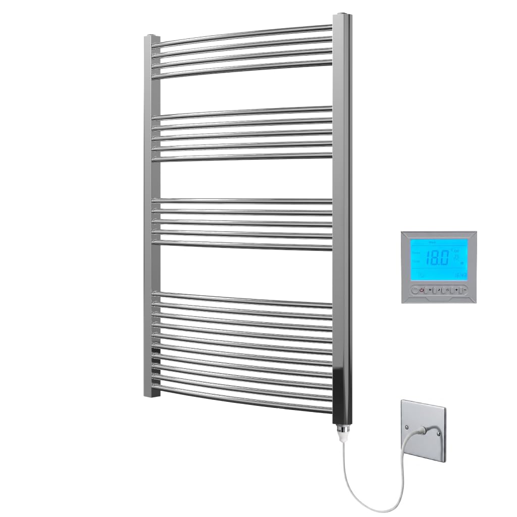 Greened House Chrome Electric Heated Towel Rail 600mm W x 1400mm H + Timer