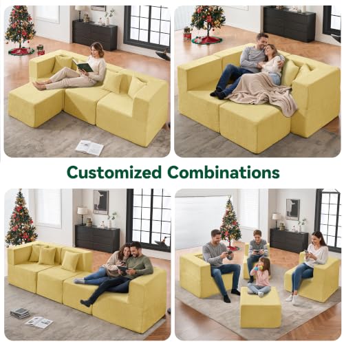 Image of MONVANE 103 inch L-Shaped Modular Sectional Sofa, Yellow