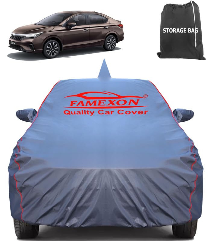 Image of Waterproof Car Body Cover Compatible for City with Mirror Pockets, Scratchproof Car Cover Red Pipein Design Dust-Proof Sun Protection (Grey) LGWP6207