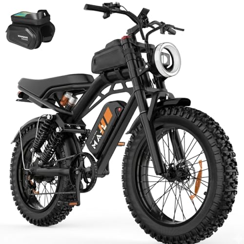 Image of High Power Electric Bike for Adults, 1500W-4000W Peak Ebike with UL Certified Battery, 20 inch Fat Tire Retro Scrambler Moped Style & Off-Road Electric Motorcycle, Full Suspension