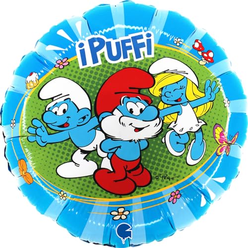 Schtroumpfs ballon Grabo. Pour les fêtes pour enfants rond schtroumpf, schtroumpf, grand schtroumpf, en aluminium avec paille pour gonfler. ballons colorés fabriqués en Italie 35 x 35 cm