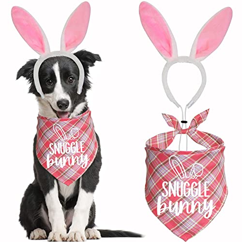 Jotfa Easter Dog Bandana Bunny Costumes, Easter Bunny Dog Headband Buffalo Plaid Dog Easter Bandanas For Small Medium Large Dogs #TOP15