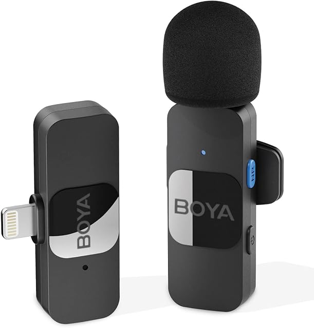 Boya BY-V1 Wireless Lavalier Microphone for iPhone,2.4GHz Plug Play Mnini Clip-On Mic with Noise Cancelling for Vlogging Video Podcast Interview YouTube Recording