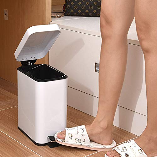 1.3 Gallon- Rectangular Small Steel Step Trash Can Wastebasket,Stainless Steel Bathroom Slim Profile Trash Can,5 Liter Garbage Container Bin For Bathroom,Living Room,Office And Kitchen,White #TOP1
