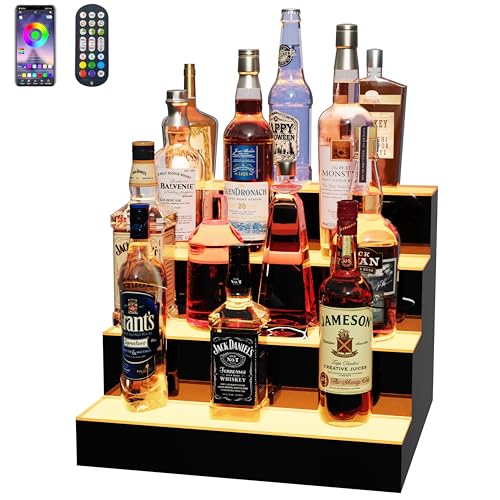 Image of MESAlLUP 16 Inch 4 Tier Lighted Liquor Bottle Display Shelf, LED Bar Shelves with Remote Control, Mulit Color Lighting for Home Mini Bars Decor, Restaurants & Party Use, Acrylic Stand