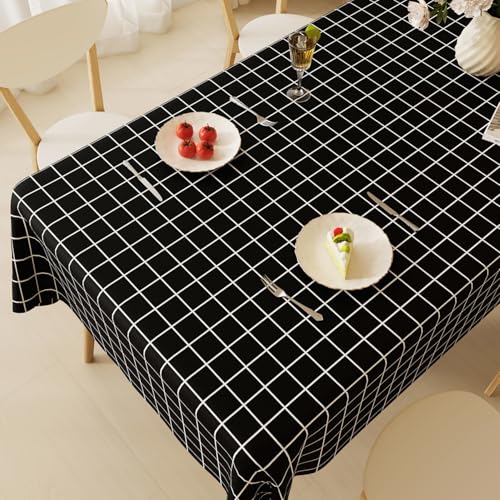Surwin Mantel Hule Mesa, Mantel Antimanchas Manteles de PVC Rectangular manteles Mesa Impermeable, Ropa Mesa Camilla Lavable para Cocina Comedor Fiestas, Cuadros Clásicos (Negro,80x120cm)