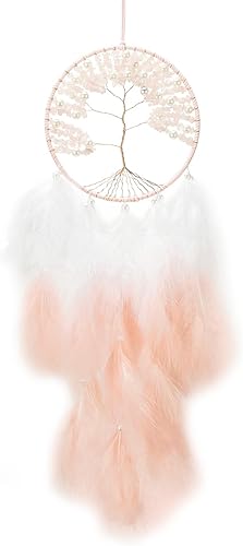 Atrapasueños de plumas, atrapasueños de árbol de la vida de cristal, atrapasueños de cristal curativo, atrapasueños de chakras de cristal para