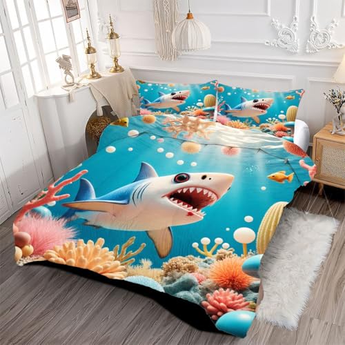 Parure de couette 220x240 requin animé douceur microfibre