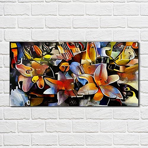 Tableau en verre avec impression haute definition fleurs modernes format 100x50cm