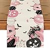 Artoid mode pink jack o lantern pumpkin bat halloween table runner holiday kitchen dining table decoration for indoor outdoor home party decor 13 x 72 inch  urban country home decor
