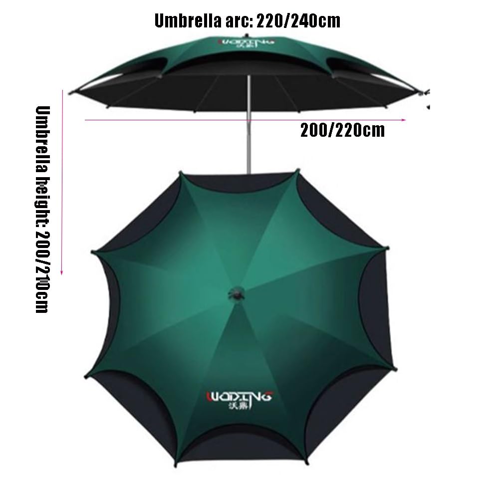 Ombrellone da pesca antivento da 2,2 m (7,2 piedi), portatile, regolabile a 360 gradi, per esterni, spiaggia, parasole, verde, 2,2 m