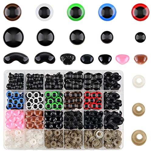 TOAOB 584 Piezas Ojos de Seguridad 6 mm 8 mm 10 mm 12 mm 14 mm Ojos de Plástico Multicolor y Seguridad Narices con Arandelas para Hacer Muñecas Amigurumis Manualidades de Crochet Tejer Animales Cover