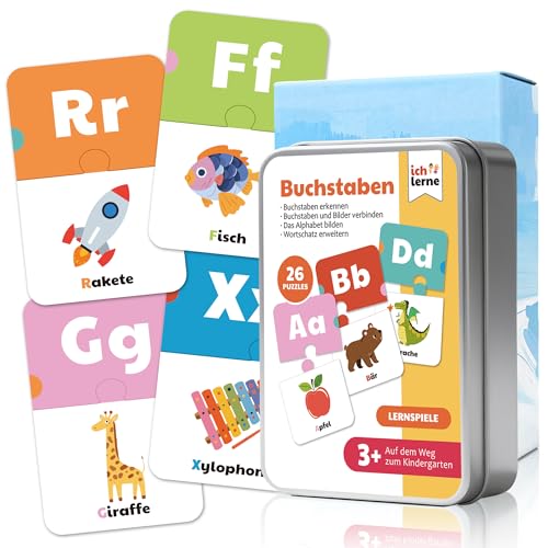 Buchstaben Puzzle ab 3, 4, 5, 6 Jahren - Buchstaben Lernen Deutsch [A-Z & 2 Leere Karten] - Alphabet Lernen - Kinderspielzeug & ABC Lernspiele ab 3 Jahre - Buchstabenkarten für Vorschule & Grundschule