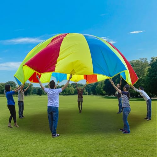 Sonyabecca Parachute, Play Parachute 10ft 12ft 16ft with 12 Handles 20ft 24ft with 16 Handles for Kids Cooperation Group Play