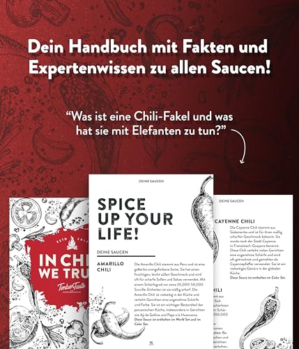 TIMBER TASTE® Chili Sauce Geschenkset [5 x 40ml] | Offroad Hot ones Soßen Geschenk Set | Geschenke für Männer & Frauen | Barbecuesauce, Currysauce, Mangosause | Chilli Saucen Gewürze