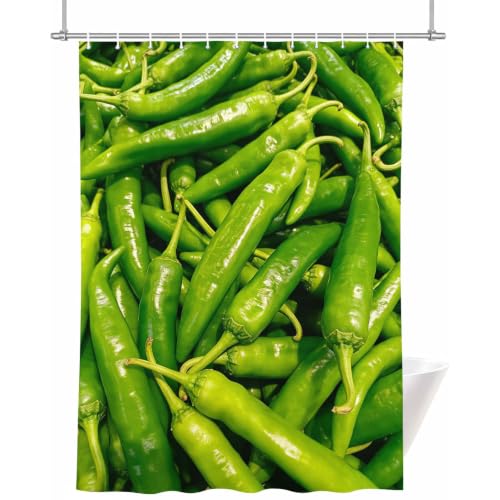 Rideau douche 200x240 piments verts grand format imperméable lavable avec oeillets - 2