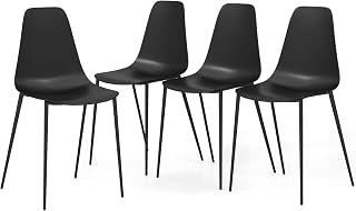 GIANTEX Juego de 4 Sillas de Comedor de Plástico, Sillas de Cocina con Patas de Metal, Respaldo y Asiento Curvo Ergonómico, Carga hasta 150 kg, para Hogar, Restaurente y Cafetería (Negro)