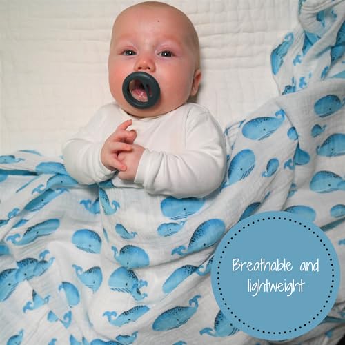 Image of LollyBanks Muslin Swaddle Blanket, 100% Muslin Cotton Swaddles for Baby Boys Breathable and Lightweight, 47 X 47 Inches Newborn Receiving Blanket for Boys, Baby Essential, Registry (Whale Print)