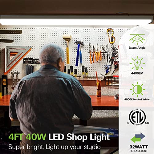 Hykolity 4Ft Led Wraparound Light, 40W, 4400Lm, 4000K, [2-Lamp 32W Fluorescent Equiv.], 4 Foot Led Wrap Light Fixture, Flush Mount Office Ceiling Light For Garage, Office, Kitchen, Etl Listed #TOP1