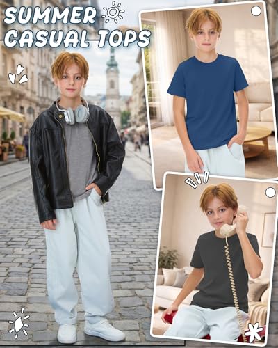4 Pack Boys Short Sleeve Shirts Kids Loose Fit Crewneck T-Shirts Summer Casual Tops Basic Tee for 5-16 Years - Image 7