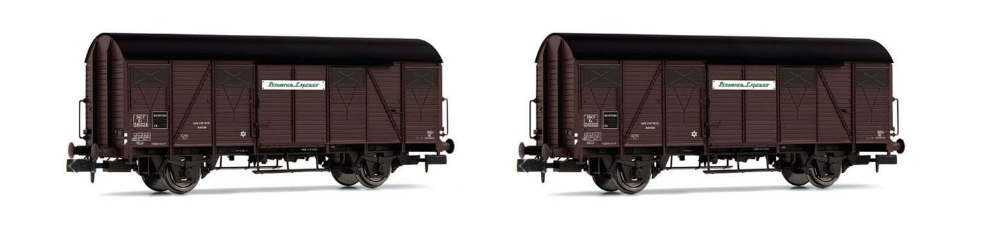 ARNOLD HN6571 SNCF Provence Express, 2-unit pack covered 2-axle wagons type Kv (wooden walls), ep. III Freight Wagons