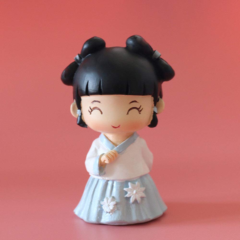Petite statue mignon mini résine fille à Hanfu pour étagère maison et collection