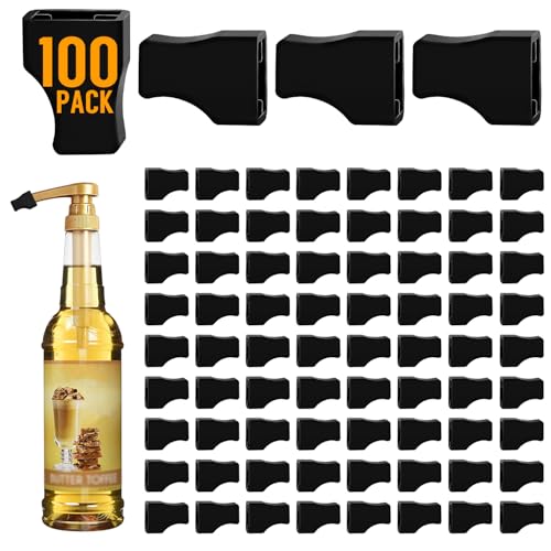Paquete de 100 cubiertas de punta de bomba de jarabe de café, tapa de goma negra, tapa de jarabe para bomba de jarabe, mantiene el jarabe de azúcar, condimentos de oliva limpios conservados,