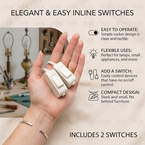Image of Electric Hanging Bed Switch White | Inline On /Off Switch for Lamp, Fan, Bed Light & Home Electrical Appliances (Pack of 6)